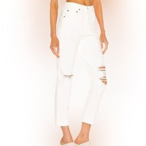 Agolde Sz 30 Women's White Riley‎ High Rise Straight Crop Distressed Jeans NWT